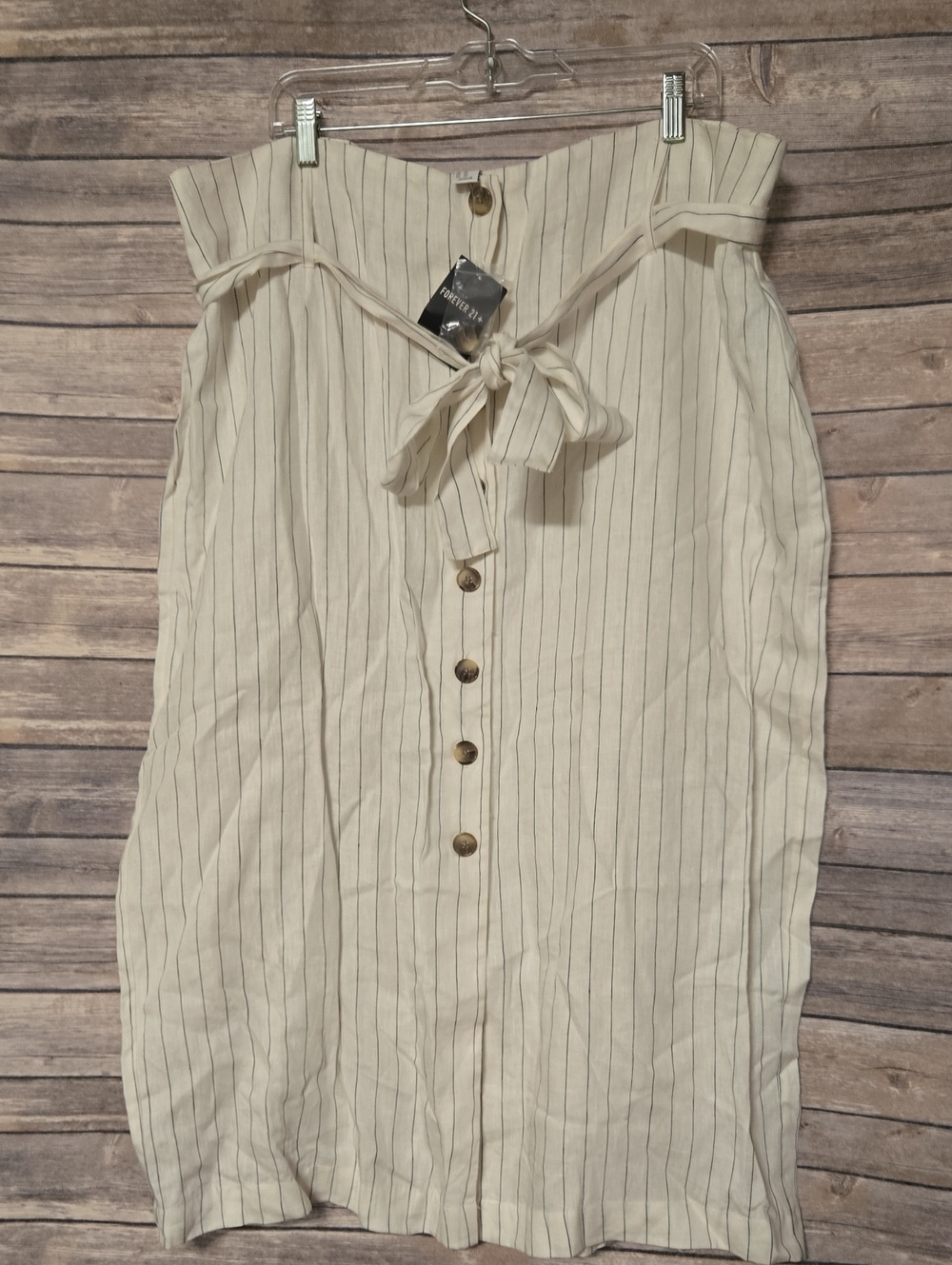 Forever 21+ White Pinstripe Button-Front Linen Maxi Skirt